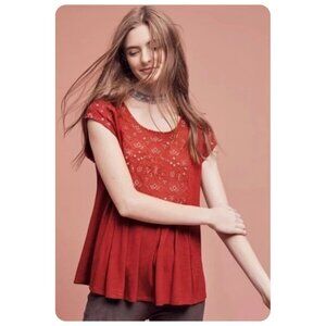 Anthropologie Akemi + Kin Arcana Rust Embroidered Top sz S